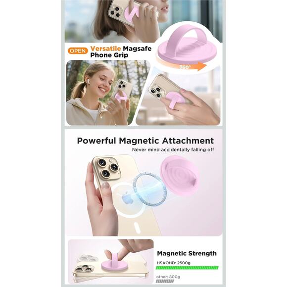 Magnetic Phone Grip Holder MagSafe Ultra Thin Silicone Light Solid Pink sb 31 - Picture 3 of 6